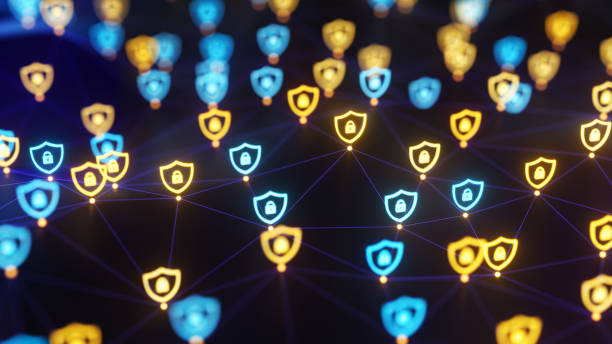 Security with Connect the Dots Futuristic digital background. Abstract connections and digital network. Data and communications technology.