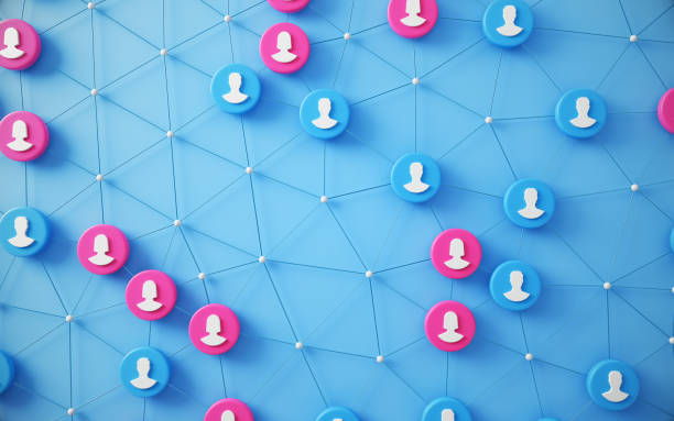 istock Social Network Blue and Pink Members  with Connect the Dots on Blue Background. Abstract connections and dots on background. Network and communication technology. 2194752186