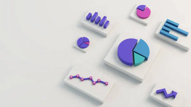 Photo of 3D Statistics Data Analysis Chart Graphic on White Background
