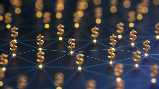 istock Dollar Sign and Connected Dots Futuristic digital background. Abstract connections technology and digital network. 3d illustration. 2194752395