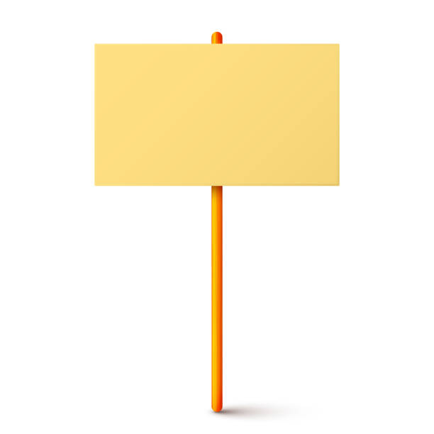 istock Blank colorful protest sign with wooden holder. Demonstration banner. Strike action cardboard placard mockup. Social advertisement. Vector illustration 2194753403