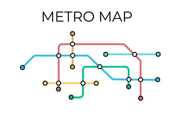станции метро и план метрополитена с. вымышленная карта метрополитена. схема проезда общественного пассажирского транспорта. вектор - метро stock illustrations