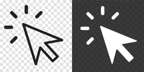 stockillustraties, clipart, cartoons en iconen met click cursor icon with click effect on transparent background in black and white versions. - muisaanwijzer