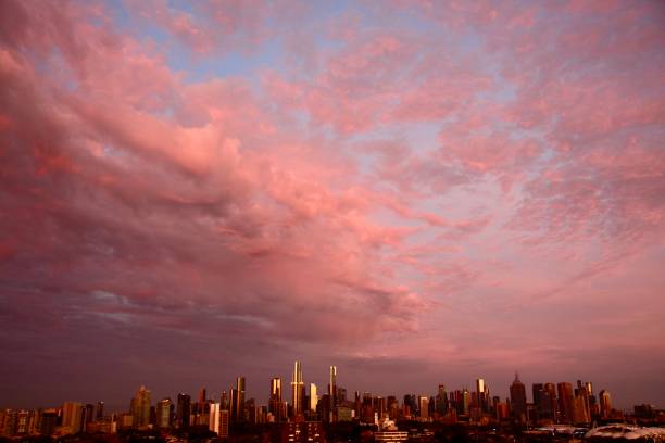 istock Dusk sky over Melbourne turning the clouds pink 2194758779