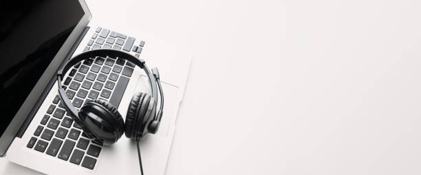 istock Laptop with a headset on it, helpdesk concept 2194761478