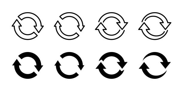 Circle arrow refresh icon. Circular repeat button. Rotating arrows symbol. Reload, reuse, recycling vector illustration. Sync and update sign. Repeat and loop circulation pictogram. Loading cycle. Circle arrow refresh icon. Circular repeat button. Rotating arrows symbol. Reload, reuse, recycling vector illustration. Sync and update sign. Repeat and loop circulation pictogram. Loading cycle. repetition stock illustrations