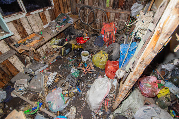 household material abandoned in bulk on the tin roof of a house in Marrakech in Morocco chair left alone on the roof