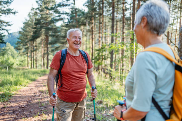 istock Happy senior man on hiking in the forest 2194769075
