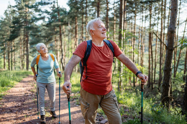 istock Happy senior man on hiking in the forest 2194769329