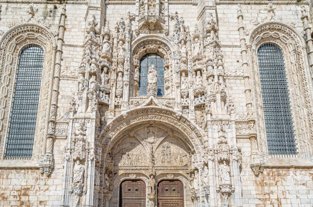 The Jeronimos Monastery (or Hieronymites Monastery), example of the late Portuguese Gothic Manueline style of architecture in Lisbon, Portugal, erected in the early 1500s is classified as a UNESCO World Heritage Site