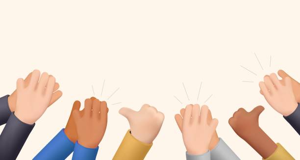 istock 3D Human hands clapping. People crowd applaud to congratulate success job. Hand thumbs up. Business team cheering and ovation 3D render vector Illustration support celebration, appreciation friendship 2194775635