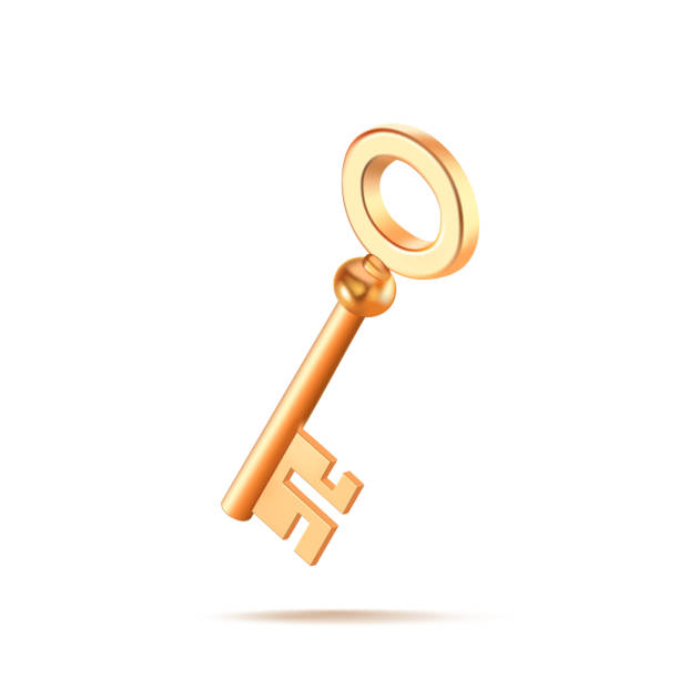 istock Golden 3D key on a white isolated background. For real estate, security, and business concepts. Retro key. Vector illustration. 2194776624