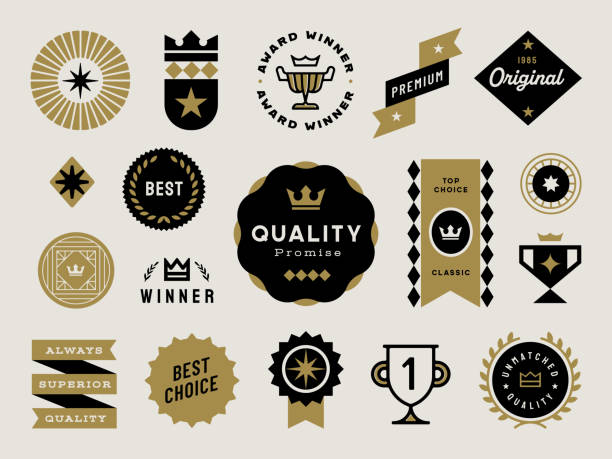 stockillustraties, clipart, cartoons en iconen met retro midcentury modern quality seal design elements - getal 1