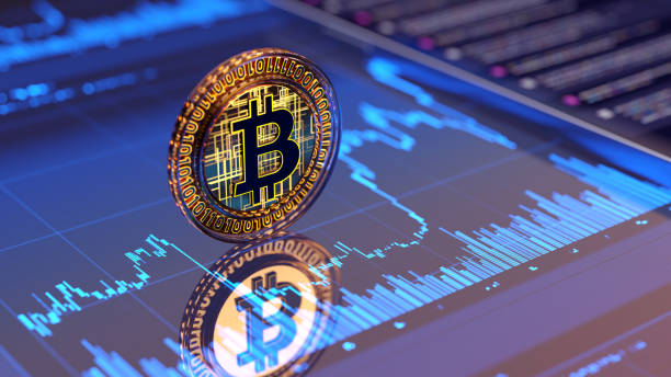 Bitcoin sign - business graph background. Crypto concept - market volatility.