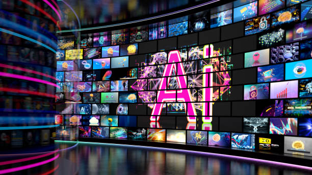 istock AI Artificial Intelligence concept. Media concept TV  -  video wall with small screens . Digital multiple television screens. 2194779804