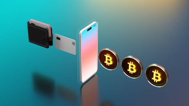 istock Digital wallet concept. smartphone and coins. Crypto payments. Abstract cryptocurrency bitcoins. data and innovation cryptocurrency  technology. 2194779823
