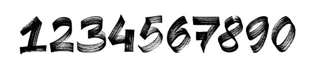 Collection grunge brush drawn numbers from 0 to 9. Dirty painted numbers set. Hand drawn typography vector elements. Distressed characters with bold dry brush strokes.