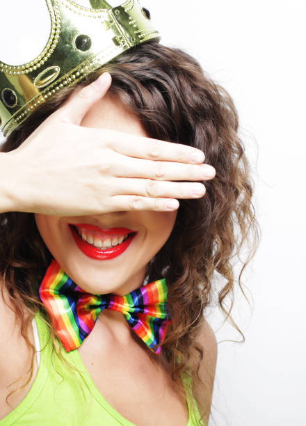 happy young lovely woman with crown