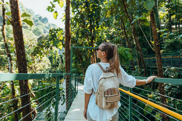 istock Woman Walking on Elevated Forest Trail with Backpack 2194797418