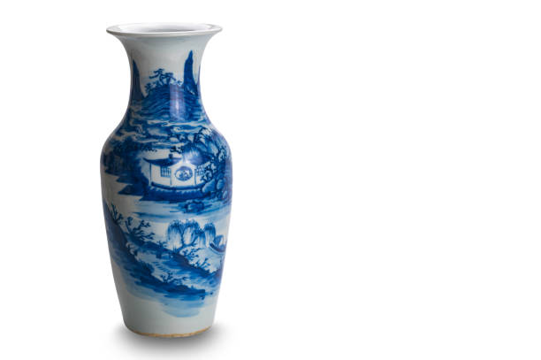 istock Old blue chinese ceramic vase with copy space isolated on white background. 2194800147