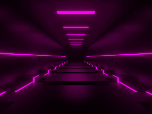 istock 3D Pink neon tunnel. Black background with pink neon lights 2194805759