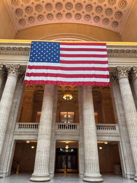 istock Large American flag hanging in Chicago’s Union Station Great Hall 2194807789