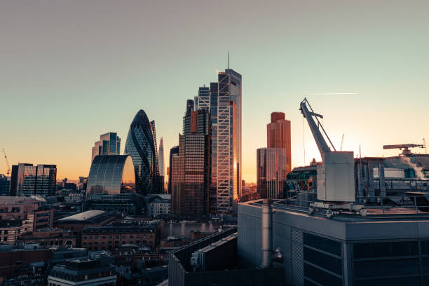 istock Wide angle of sun setting over iconic London buildings 2194809578