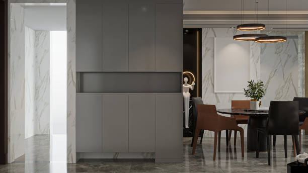 istock Modern Luxury Dining Room Interior with Grey Accents 2194810799