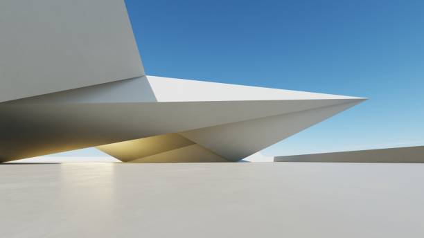istock 3d render of abstract modern architecture with empty cement floor, minimal exterior, car presentation background 2194814934