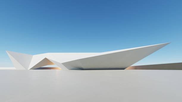 istock 3d render of abstract modern architecture with empty cement floor, minimal exterior, car presentation background 2194814935