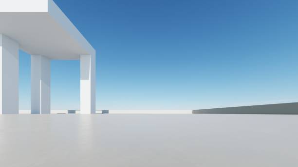 istock 3d render of abstract modern architecture with empty cement floor, minimal exterior, car presentation background 2194814942