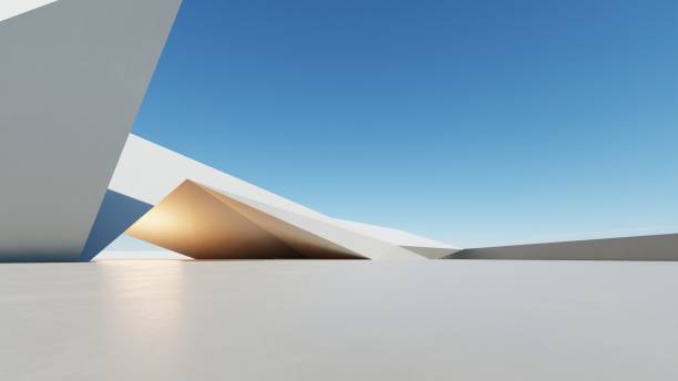 istock 3d render of abstract modern architecture with empty cement floor, minimal exterior, car presentation background 2194814996