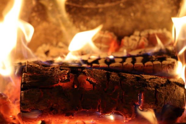 istock Close up of flames on logs in a fireplace 2194816576