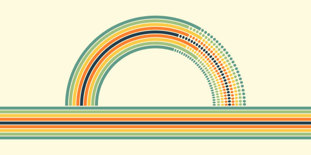 Abstract background of rainbow groovy Wavy Line design in 1970s Hippie Retro style. Vector pattern ready to use for cloth, textile, wrap and other.