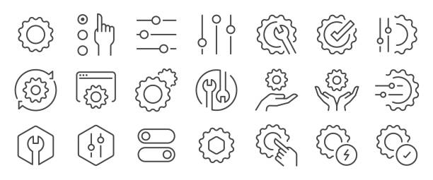 bildbanksillustrationer, clip art samt tecknat material och ikoner med setting icon set. it included contexts such as setup, config, configuration, option and more. editable vector stroke. - lätthet