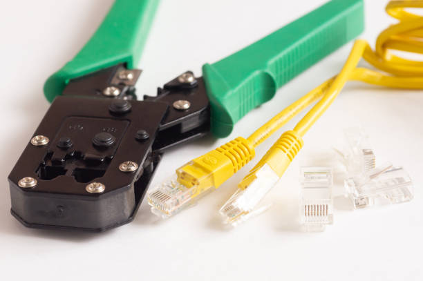 istock Modular plug crimpers for RJ-45, white background, Crimper, Twisting Cable Tool for Crimping RJ 45 LAN cable 2194823752