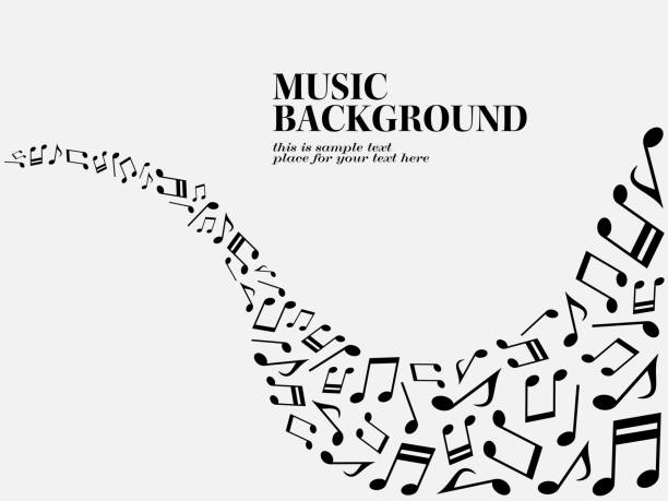 illustrations, cliparts, dessins animés et icônes de illustration d’arrière-plan de lignes mélodiques ondulantes et de particules de notes de musique - note de musique
