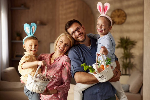 istock Happy family enjoying on Easter at home. 2194825460