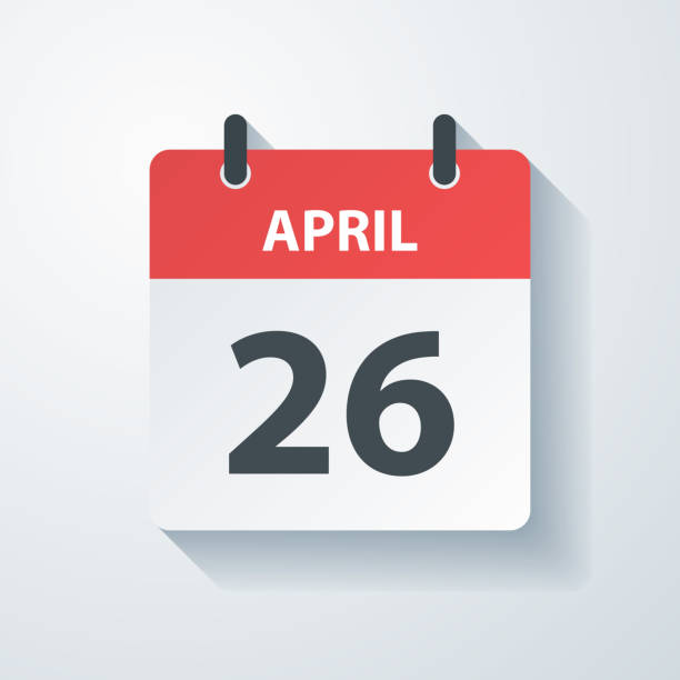April 26 - Daily Calendar Icon with paper cut effect on blank background April 26. Calendar Icon with a trendy paper cut effect. Daily calendar isolated on a white background. Vector Illustration (EPS file, well layered and grouped). Easy to edit, manipulate, resize or colorize. Vector and Jpeg file of different sizes. april 26 vector flat daily calendar icon date and time stock illustrations