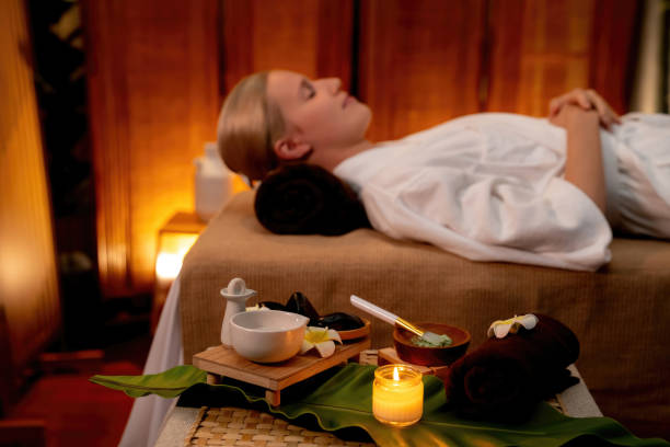 istock Aromatherapy massage ambiance or spa salon composition setup. Quiescent 2194833202