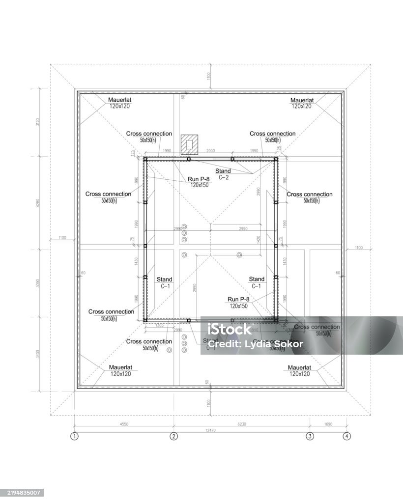 Detailed Rooftop Drawing Rooftop Detailed Architectural Drawing Vector Blueprint Stock ...