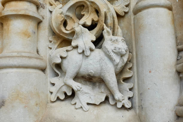Famous lynx sculpture on the Puerta de Ramos on the north facade of the cathedral of Salamanca, in Castile and Leon, Spain