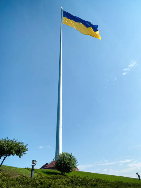 istock Huge flagpole with Ukrainian flag. 2194837945