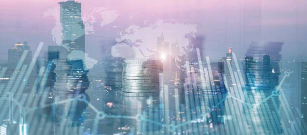istock Stock market growth charts with blurred background. Mixed Media 2194846080