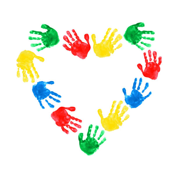 istock Heart of children's handprints. Vector illustration of chilren's palms on white backgound. International Children's Day. International Day of peace. 2194847930
