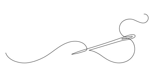 illustrations, cliparts, dessins animés et icônes de aiguille et fil. dessin au trait continu. - fil mercerie