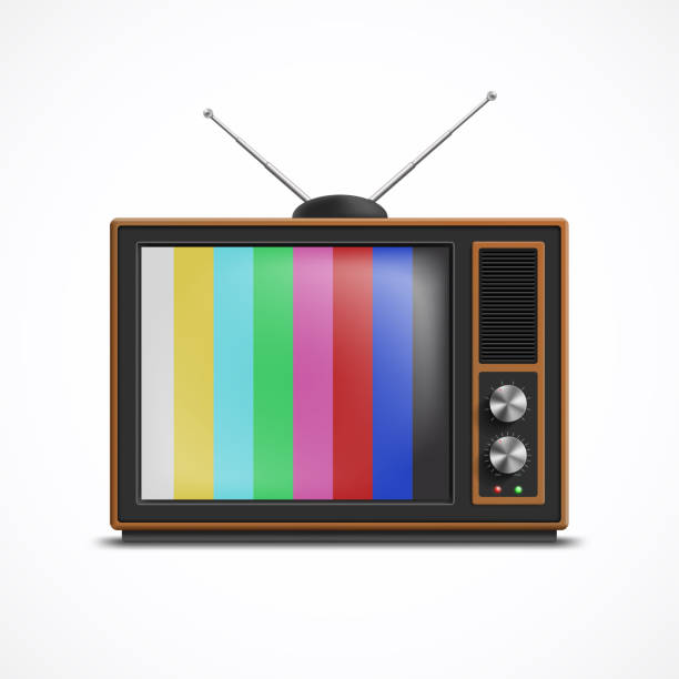 istock Realistic retro TV with color stripes on the screen 2194851707