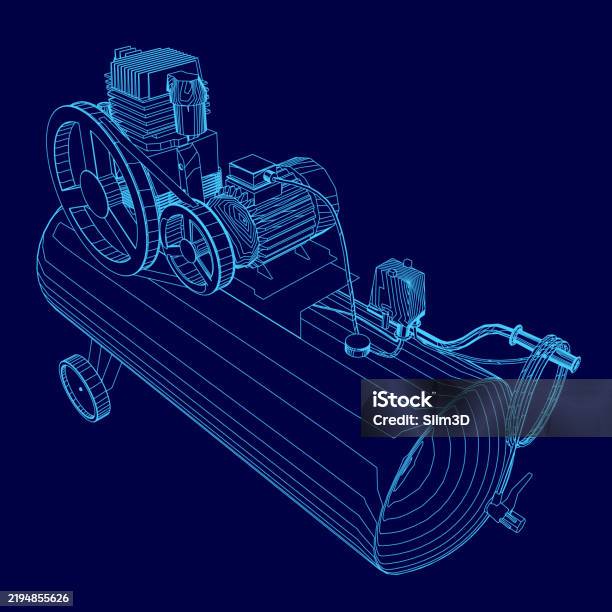 Compressor Blue Color Pipe Blue Drawing Of A Compressor The Compressor Is Shown In A 3d Format ...
