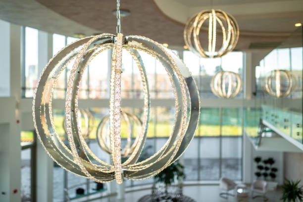 Beautiful modern crystal chandelier on black background