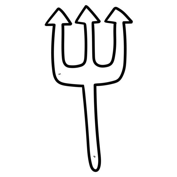 Hand drawn doodle devil trident on white background. Hand drawn doodle devil trident isolated on white background. Vector illustration. cartoon of the devils pitch fork stock illustrations